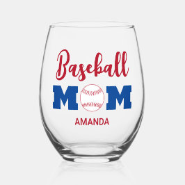 Vaso De Vino Nombre personalizado de mamá de béisbol