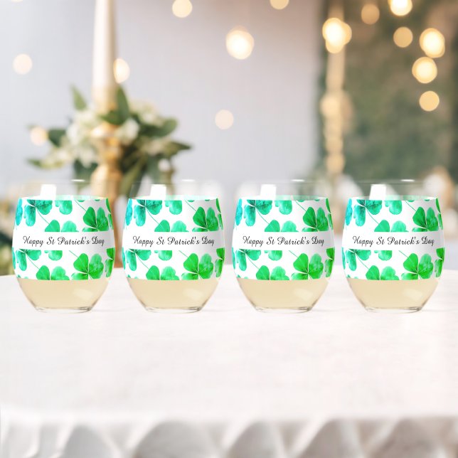 Vaso De Vino Nombre personalizado de Shamrock Green Blue Waterc (Insitu (Boda))
