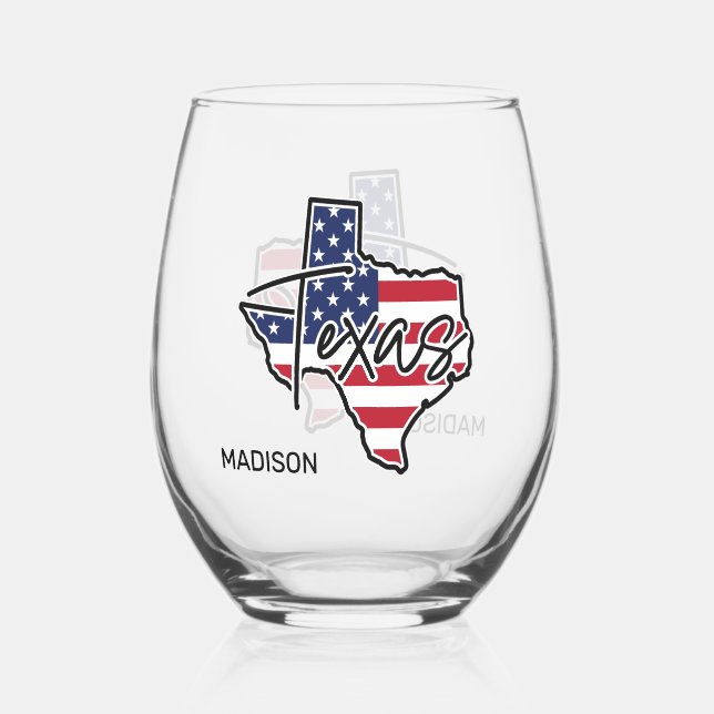 Vaso De Vino Nombre personalizado de Texas (Anverso)