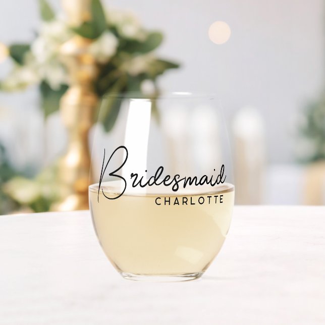 Vaso De Vino Nombre personalizado Elegant Script Bridesmaid Reg (Insitu (Boda))