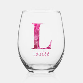Vaso De Vino Nombre Personalizado Elegante Monograma Floral Ros