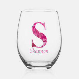 Vaso De Vino Nombre Personalizado Elegante Monograma Floral Ros