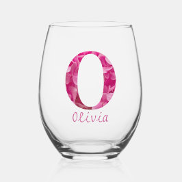 Vaso De Vino Nombre Personalizado Elegante Monograma Floral Ros