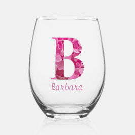 Vaso De Vino Nombre Personalizado Elegante Monograma Floral Ros
