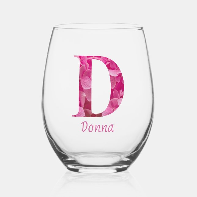Vaso De Vino Nombre Personalizado Elegante Monograma Floral Ros (Anverso)