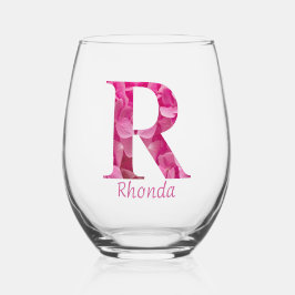 Vaso De Vino Nombre Personalizado Elegante Monograma Floral Ros