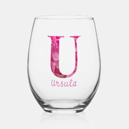 Vaso De Vino Nombre Personalizado Elegante Monograma Floral Ros