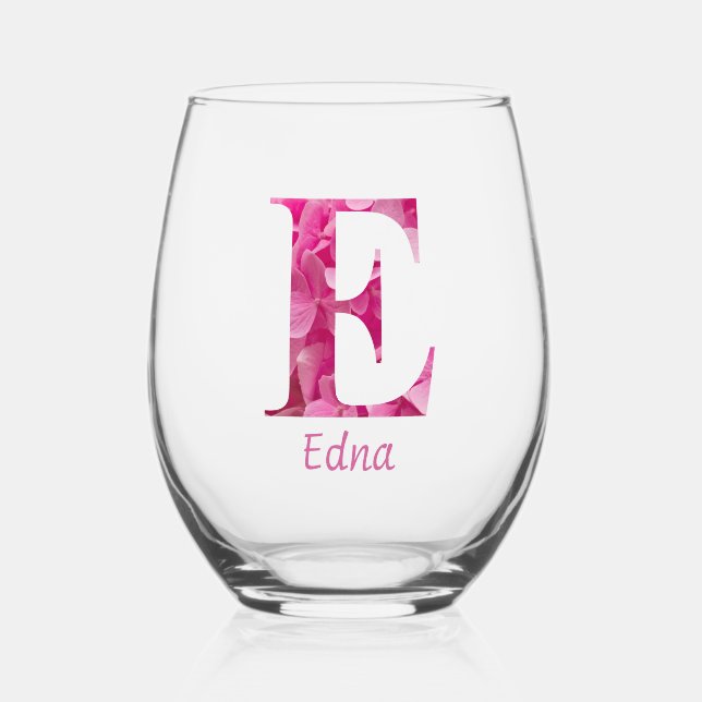 Vaso De Vino Nombre Personalizado Elegante Monograma Floral Ros (Anverso)