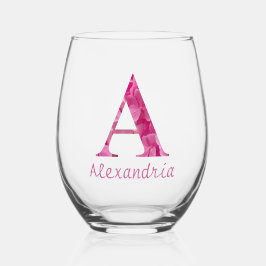 Vaso De Vino Nombre Personalizado Elegante Monograma Floral Ros