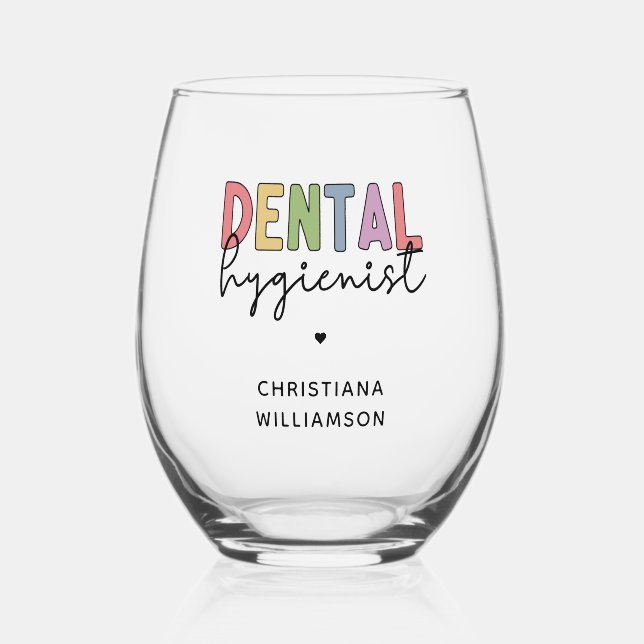 Vaso De Vino Nombre personalizado Higienista dental Regalos RDH (Anverso)