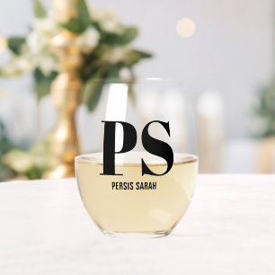 Vaso De Vino Nombre personalizado inicial de monograma personal