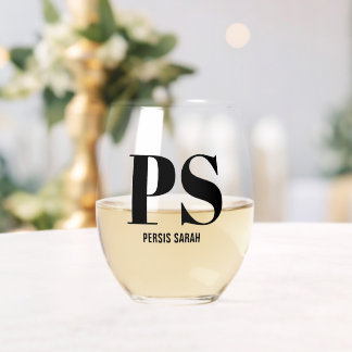 Vaso De Vino Nombre personalizado inicial de monograma personal