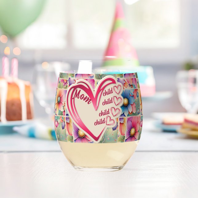 Vaso De Vino Nombre Personalizado Mamá Niños Florales Por Toda  (Insitu (Cumpleaños))