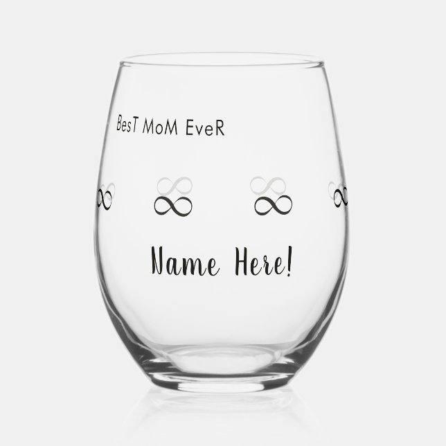 Vaso De Vino Nombre personalizado "Mejor Mamá Nunca" Anillo Inf (Anverso)