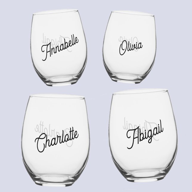 Vaso De Vino Nombre personalizado moderno (Modern personalized name stemless wine glass set)