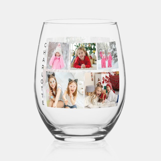 Vaso De Vino Nombre personalizado moderno de varios Collages de (Anverso)