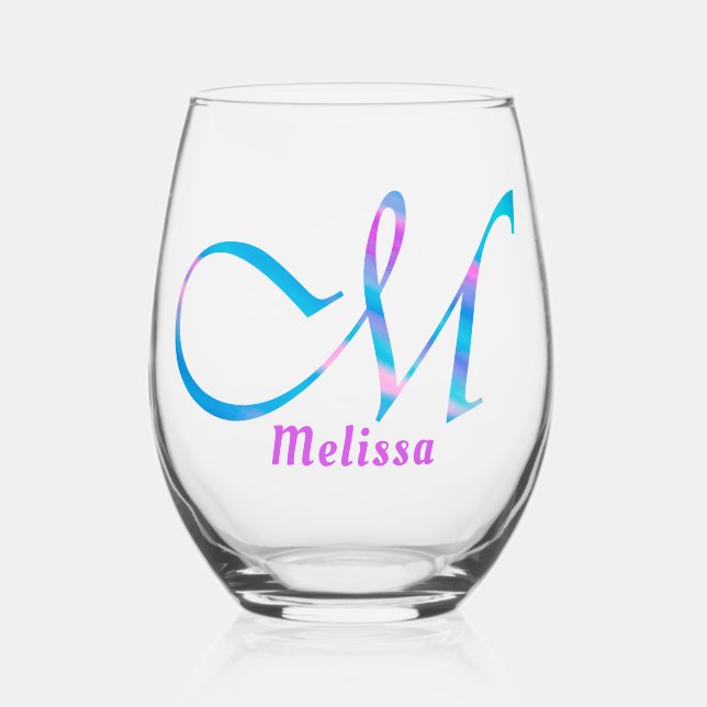 Vaso De Vino Nombre personalizado Monograma "M" Resumen Primave (Anverso)