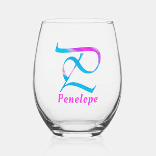 Vaso De Vino Nombre personalizado Monograma "P" Resumen Rosa de