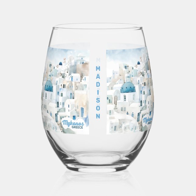Vaso De Vino Nombre personalizado Mykonos Grecia (Anverso)