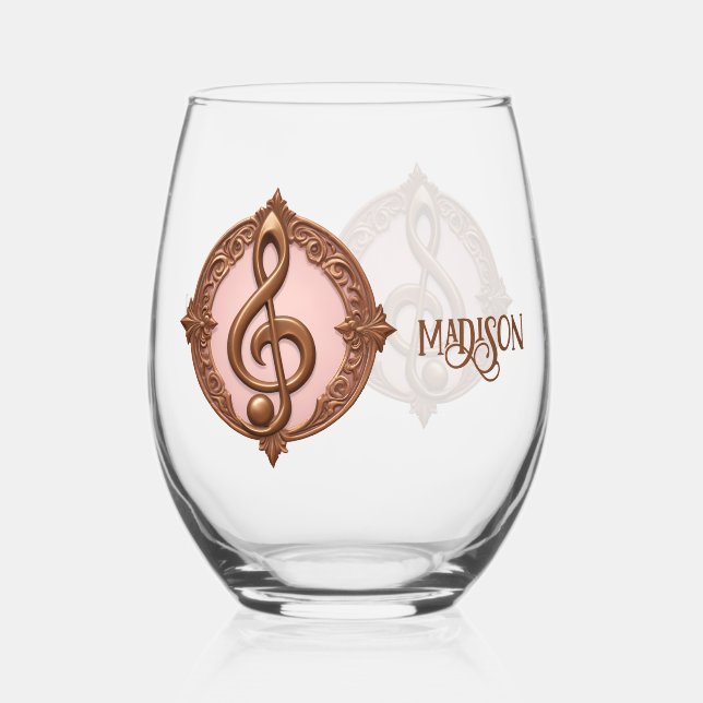 Vaso De Vino Nombre personalizado Nota de limpieza musical (Anverso)