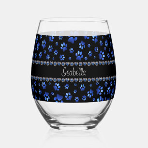 Vaso De Vino Nombre personalizado, perras de perro purpurina az