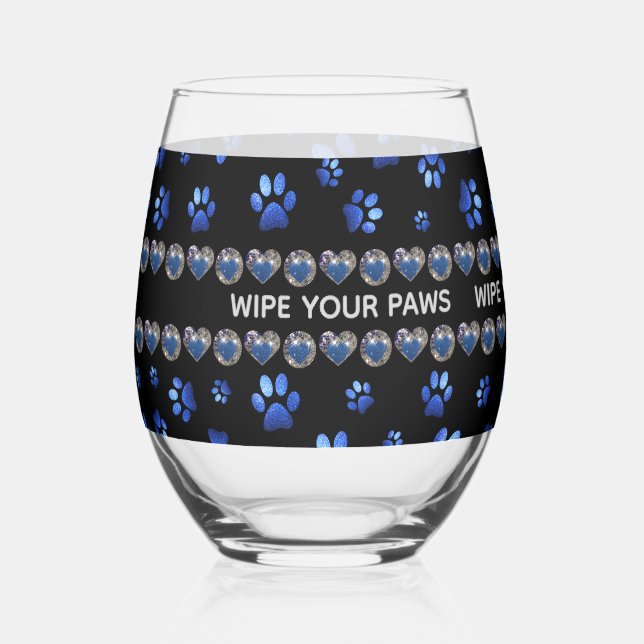 Vaso De Vino Nombre personalizado, perras de perro purpurina az (Anverso)