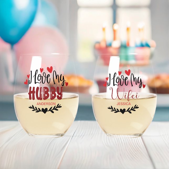 Vaso De Vino Nombre personalizado que amo a mi marido Wifei (Insitu (Baby Shower))