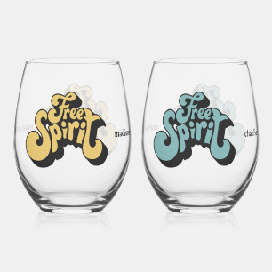 Vaso De Vino Nombre personalizado retro "Espíritu libre"