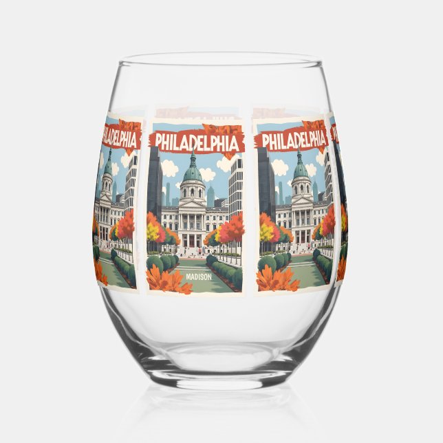 Vaso De Vino Nombre personalizado Retro Filadelfia (Anverso)