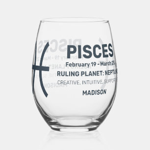 Vaso De Vino Nombre personalizado / Rótulo de texto Zodiaco Pis