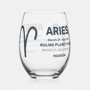 Vaso De Vino Nombre personalizado / Rótulo Zodiac de texto Arie