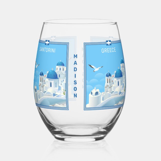 Vaso De Vino Nombre personalizado Santorini Grecia (Reverso )