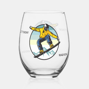 Vaso De Vino Nombre personalizado Snowboarder