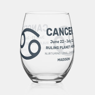 Vaso De Vino Nombre personalizado / Texto Cáncer de Rótulo Zodi