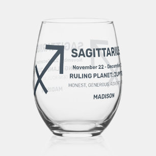 Vaso De Vino Nombre personalizado / Texto Rótulo zodiaco Sagitt