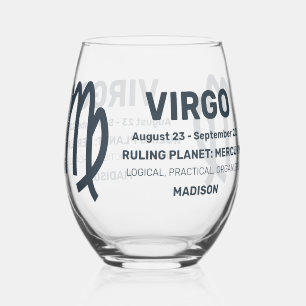 Vaso De Vino Nombre personalizado / Texto Rótulo zodiaco Virgo