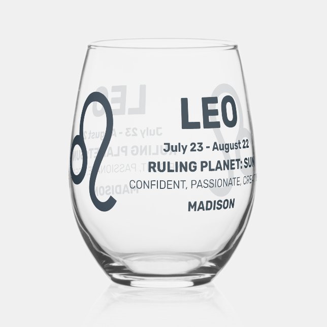 Vaso De Vino Nombre personalizado / Texto Zodiac Rótulo Leo (Anverso)