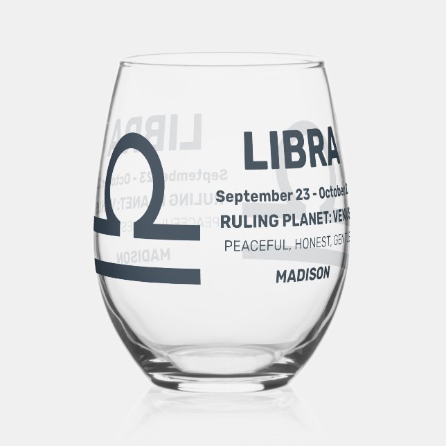 Vaso De Vino Nombre personalizado / Texto Zodiac Rótulo Libra (Anverso)