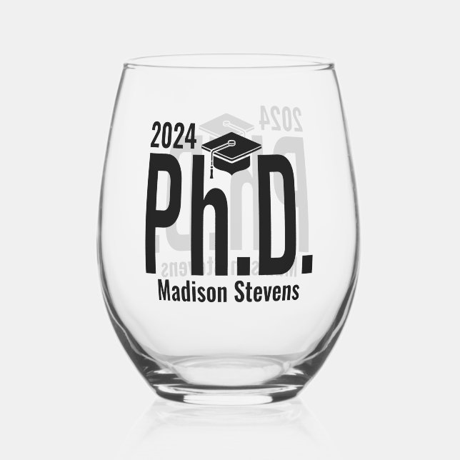 Vaso De Vino Nombre personalizado y año Ph.D. (Anverso)