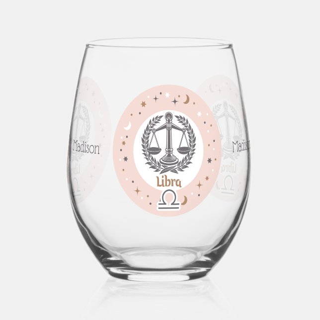 Vaso De Vino Nombre personalizado Zodiac Rótulo Libra (Reverso )