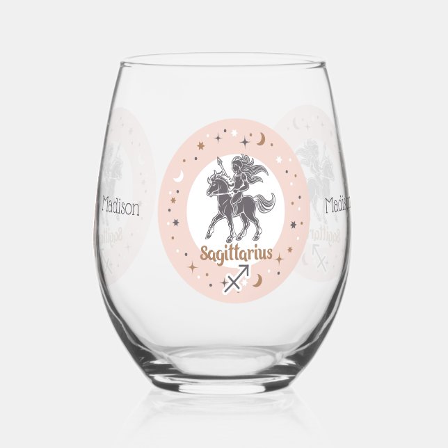 Vaso De Vino Nombre personalizado Zodiac Rótulo Sagittarius (Reverso )