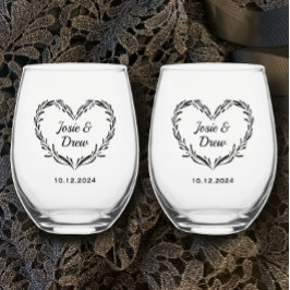 Vaso De Vino Nombre y fecha de la pareja Boda personalizada