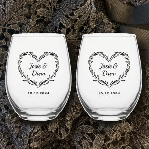 Vaso De Vino Nombre y fecha de la pareja Boda personalizada