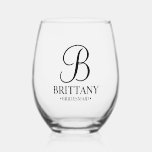 Vaso De Vino Nombre y monograma de la dama de honor personaliza<br><div class="desc">Elegante regalo de dama de honor personalizado que incluye monograma personalizado con estilo de letra de guión elegante negro con el nombre de la dama de honor y el título en estilo de letra serif clásico. También perfecto para padrinos, el mejor hombre, el padre de la novia, la dama de...</div>