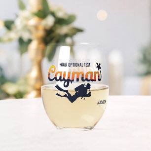 Vaso De Vino Nombre y texto personalizados Islas Caimán Buceado