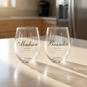 Vaso De Vino Nombres de Pareja Compromiso Minima Escritura Clás