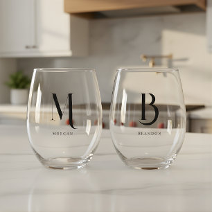 Vaso De Vino Nombres de Pareja de Boda Personalizados con Monog