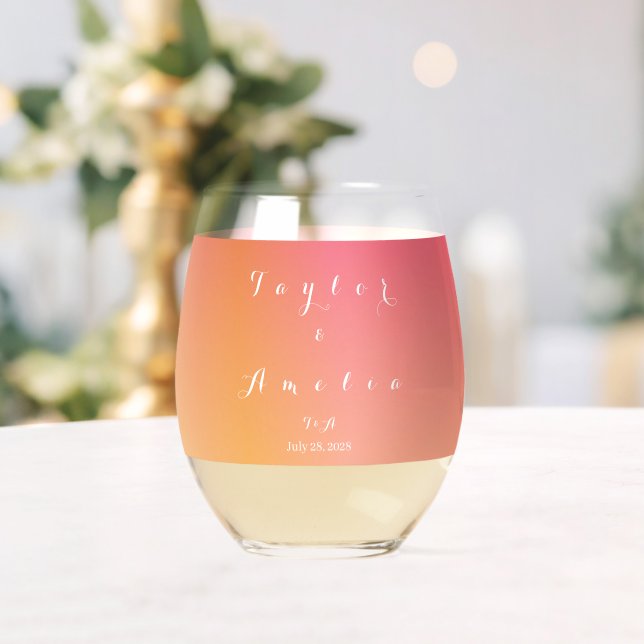 Vaso De Vino Nombres Monograma Gradiente Mínimo Boda (Insitu (Boda))