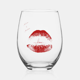 Vaso De Vino Nombres personalizados Red Lips Script Love
