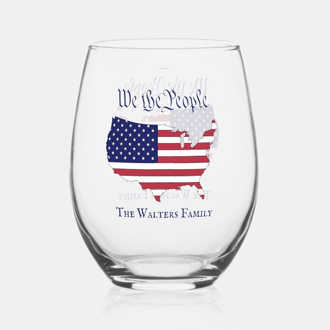 Vaso De Vino Nosotros, la gente de EE.UU. Stars Stripes Map Nom (Anverso)